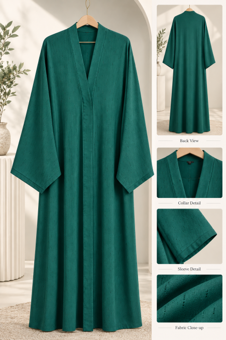 Premium Teal Party Wear Abaya – Elegant Embroidered Texture & Flowing Design