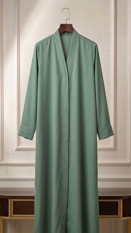 Sage Green Everyday Abaya – Minimalist Open Front Style